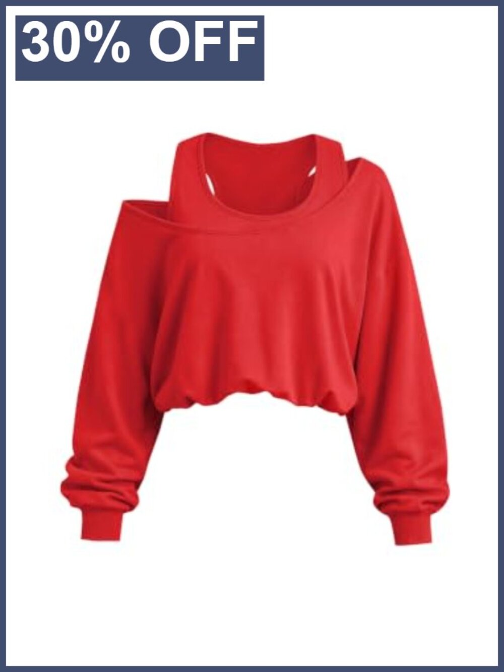 Off Shoulder Crop Top Asymmetrical Neck Long Sleeve Cotton Elastane
